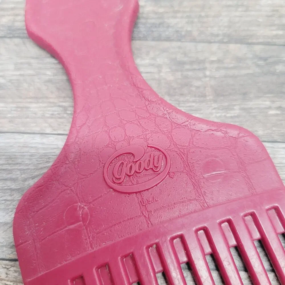 Vintage Goody Plastic Made in USA RED Textured Hair Pick Comb Lift 90’s 6.5”